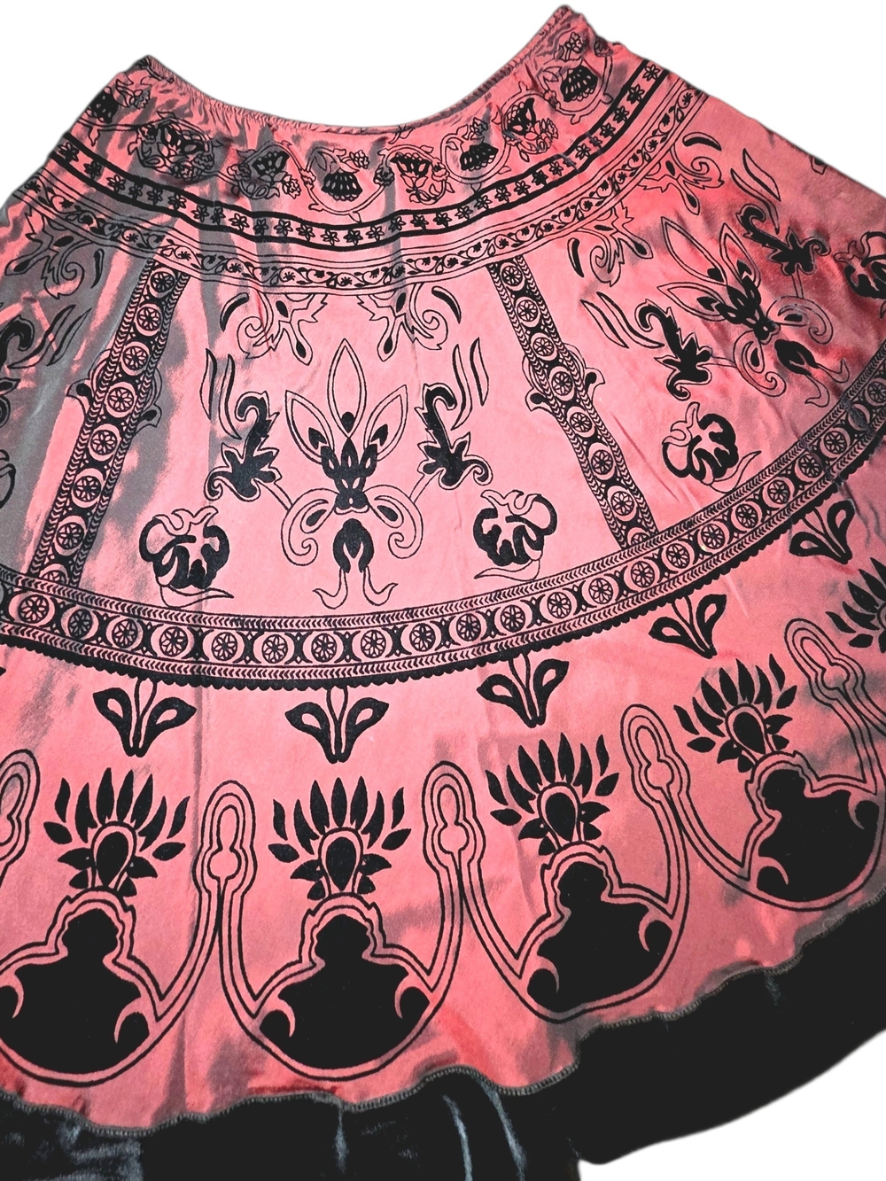 MSK Vintage Whimsigoth Flocked Velvet Midi Skirt XL Burgundy Black Damask Boho